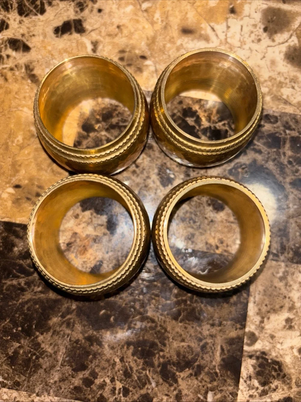 Brass Hammered Napkin Rings - Gold Set of 4